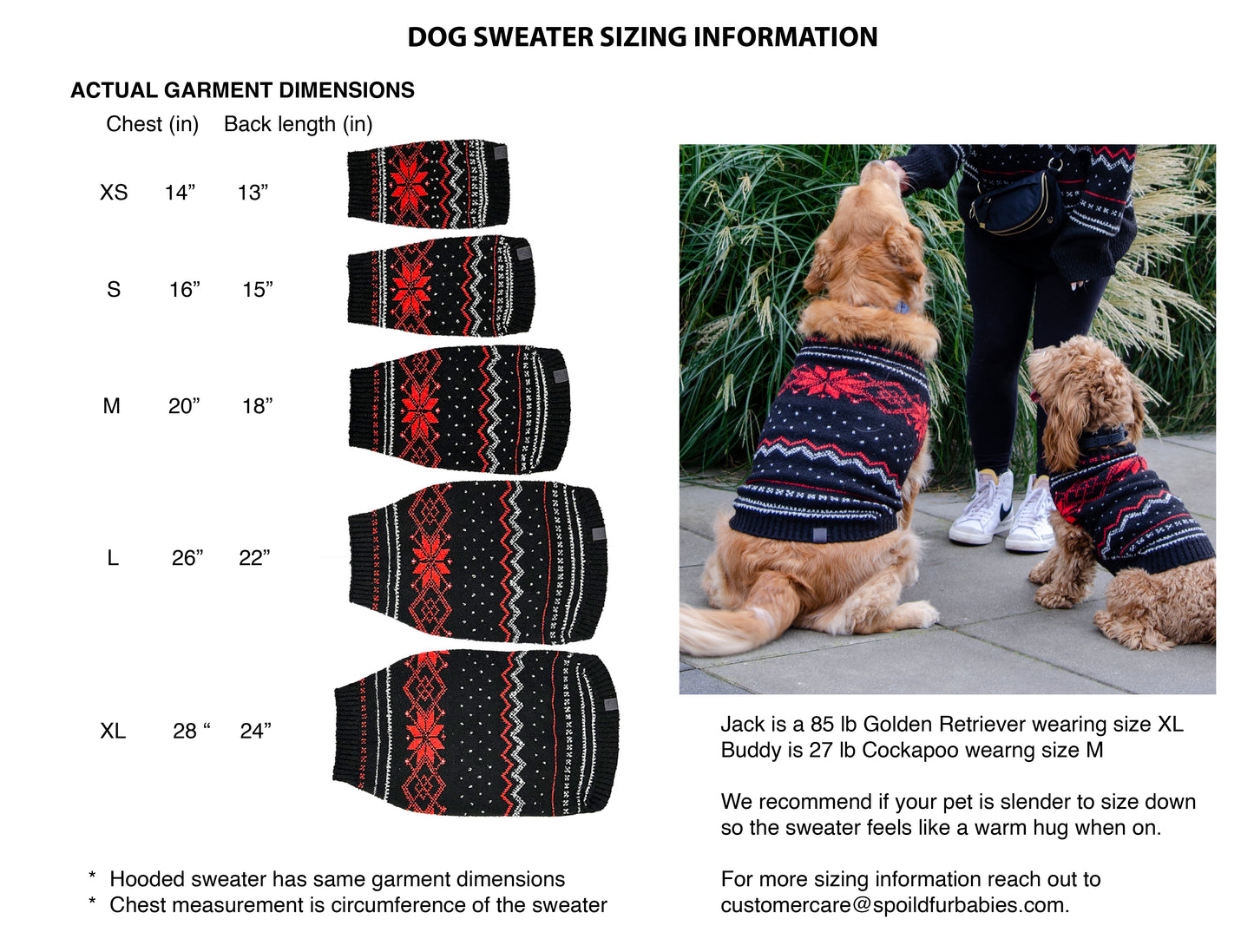 Pet Sweater Sizing